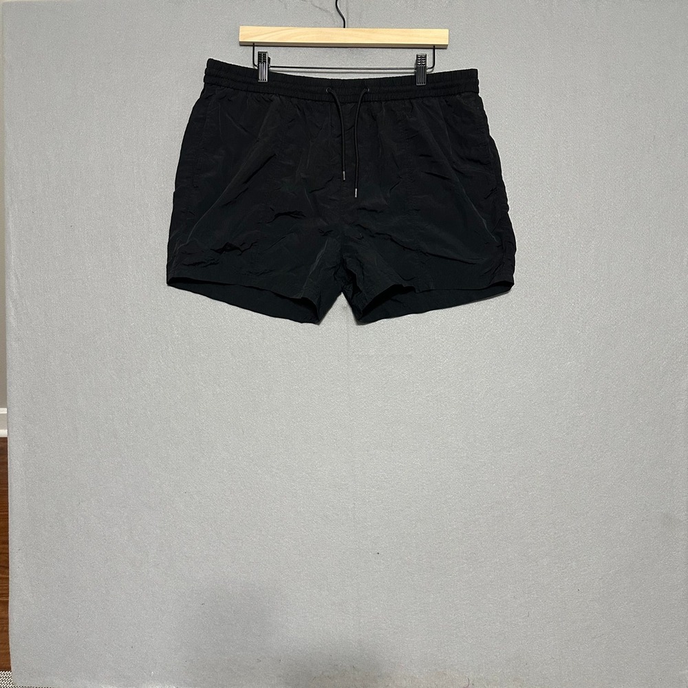River Island Mens XL Black Swim Trunks Drawstring Elastic‎ Waist Shorts